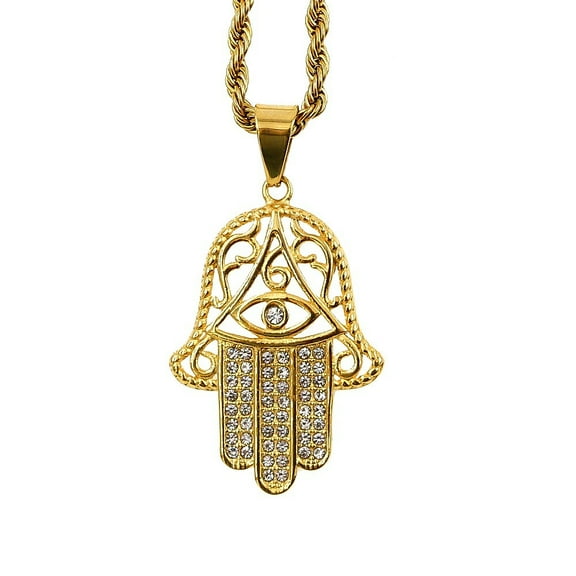 Hip Hop Jeweish Star of David Hasma Hand of Fatima Pendant Necklaces 14K Yellow Gold Chains for Women Men Jewelry