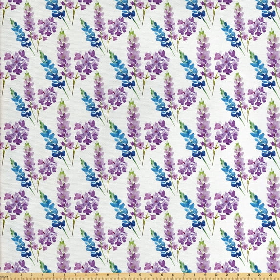 Floral Fabric by the Yard, Hand Drawn Illustration of Violet Tone Flowers Botanical Items, Decorative Upholstery Fabric for Sofas and Home Accents, Dark Blue Fuchsia by Ambesonne