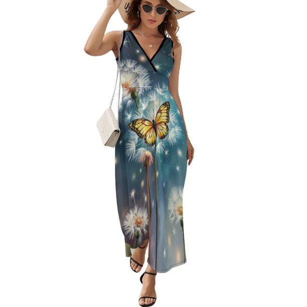 Vestido Largo Sin Mangas Para Mujer, Watercolor Dandelion Traje Informal Para Cumpleaños, Verano
