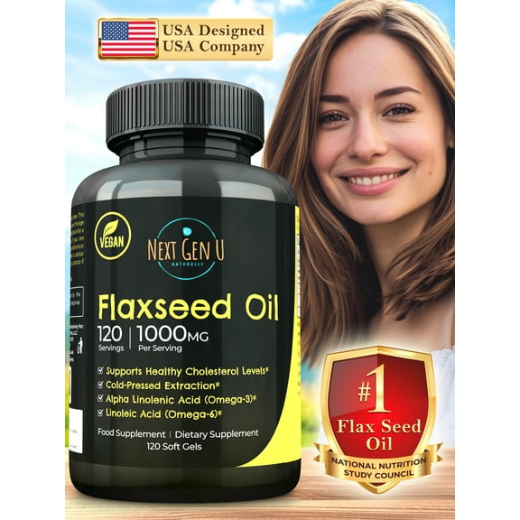 Flaxseed Oil 1000mg Cold Pressed W/ Omega 3, 6 & 9, Vegan Dietary Supplement by NextGenU