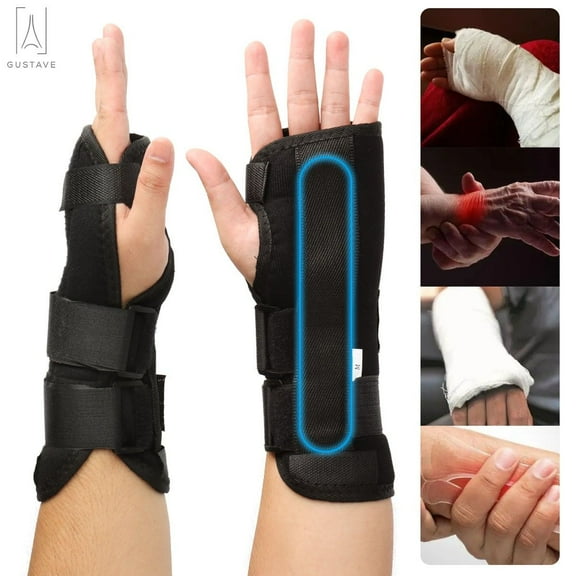 Gustave 2pc Breathable Wrist Brace Support Carpal Tunnel Splint Sprain Forearm Band Straps Adjustable Hand Support for Injuries, Wrist Pain, Sprain, Sport (Left Right)