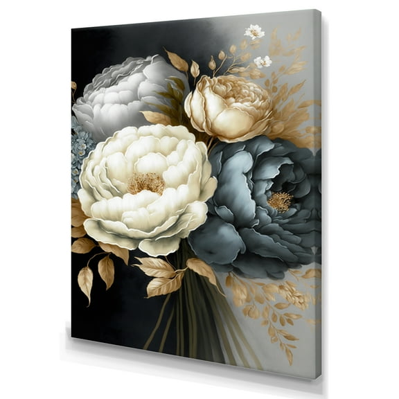 Designart White, Blue And Grey Peony Bouquet III Canvas Wall Art