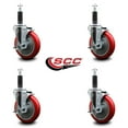 thumbnail image 2 of 5 Inch Red Poly Swivel 1 Inch Expanding Stem Caster Set with Brake SCC, 2 of 2