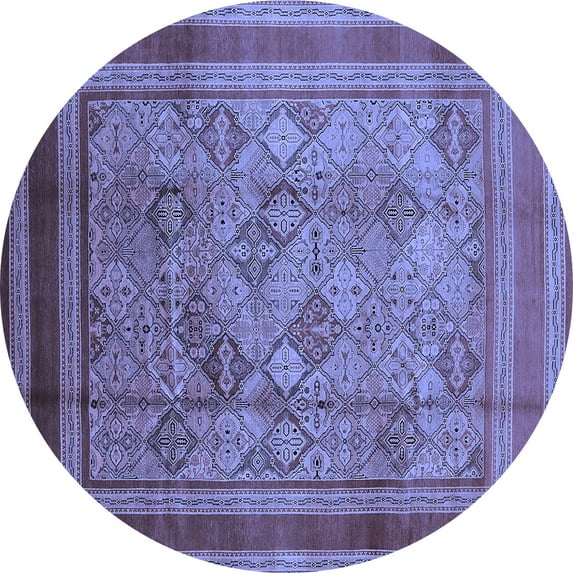 Ahgly Company Machine Washable Indoor Round Oriental Blue Industrial Area Rugs, 7' Round