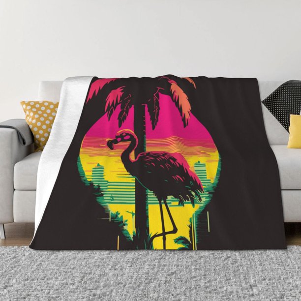 Balery Flamingo And Palm Trees At Sunset Manta de Franela con Dibujo, Lujo Ultra Suave y Cálido, Antipelusa y Resistente a las Arrugas para Cama, Sofá, Camping -60"x50"
