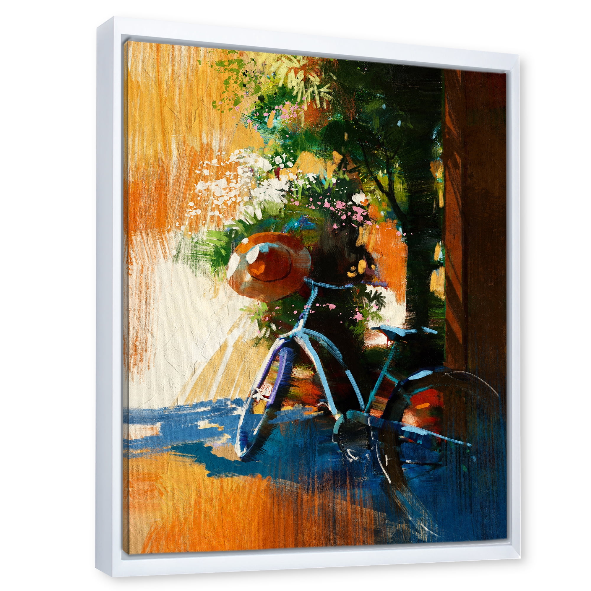 Designart 'Ancient Bicycle and Old Hat On Summer Day' Vintage Framed Canvas Wall Art Print