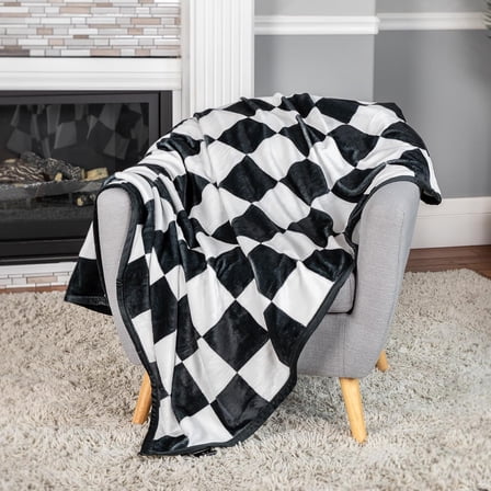 Polyester Throw Blanket, Checkered Ebony Black, 50 x 70 inches