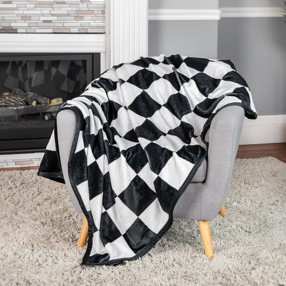 Polyester Throw Blanket, Checkered Ebony Black, 50 x 70 inches