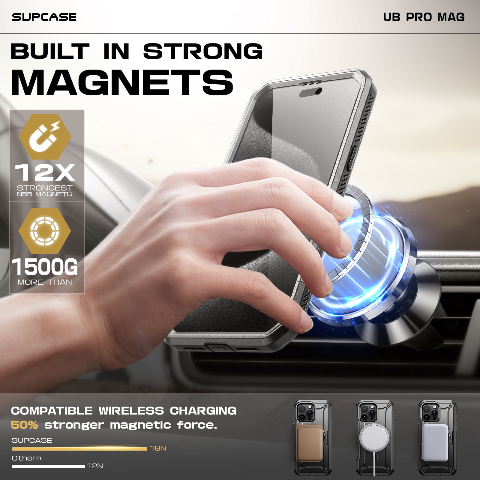 SUPCASE UBPro Mag for iPhone 16 Pro Max Case with Stand, [Support MagSafe] [Built-in Screen Protector & Belt Clip] [Military-Grade Protection] Magnetic Phone Case for iPhone 16 Pro Max, 6.9", Gray