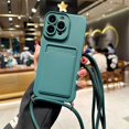 thumbnail image 1 of Crossbody Lanyard Solid Color Card Bag Case For iphone 15 14 13 12 Mini 11 Pro Max Plus XS X XR Shockproof Silicone Back Cover Dark Grren For iphone XR, 1 of 5