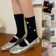 thumbnail image 4 of Elegant Solid Womens Rhinestone Ribbed Socks Summer Spring Girls Calf Socks, 4 of 20
