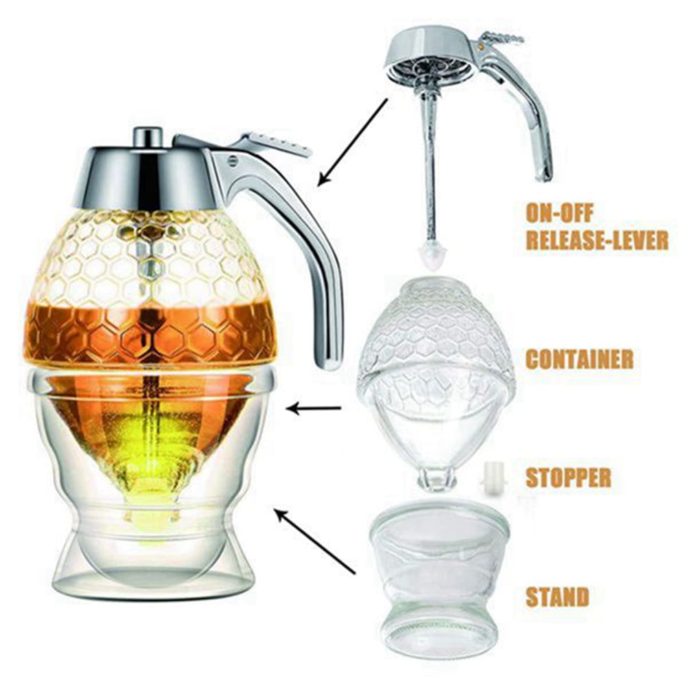 Honey Dispenser, No Drip Syrup Container with Stand, Beautiful