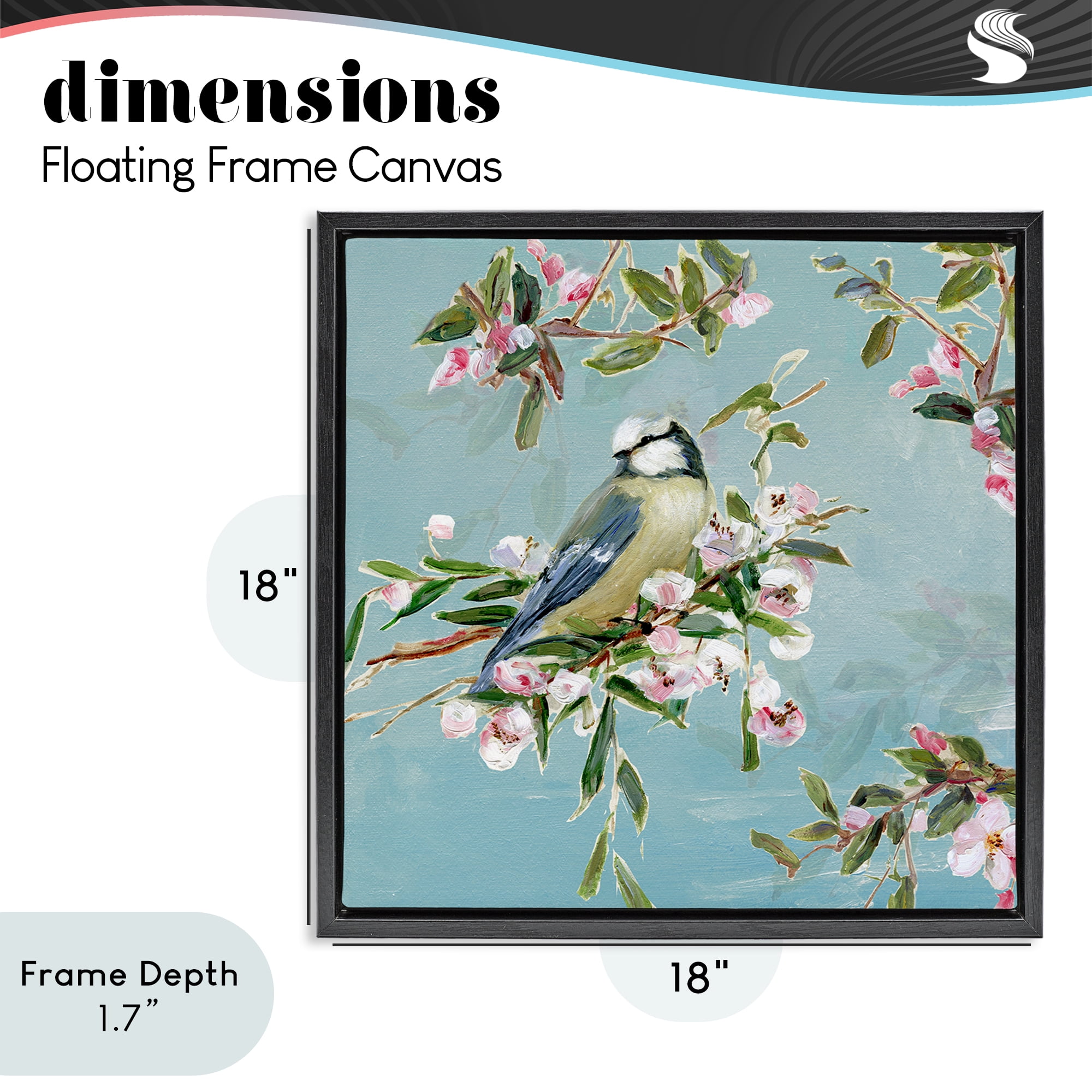 Stupell Industries Songbird Perched on Blooms Black Framed Floater Canvas Wall Art, design by Sally Swatland