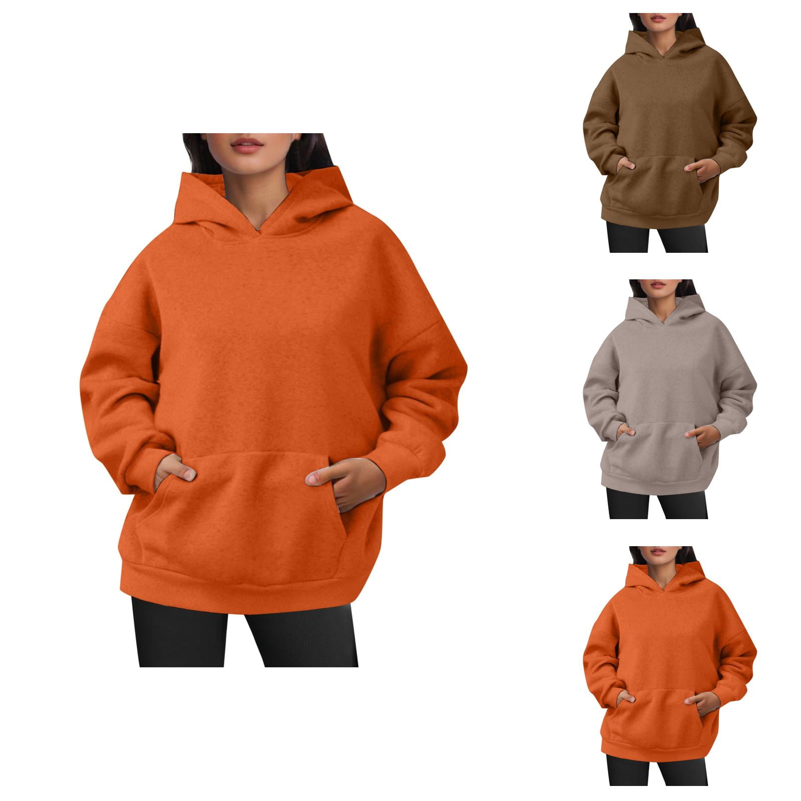 Women S Clothing Women s Solid Color Sweatshirt Womens Oversized Sweatshirts Pullover Hoodies Artificial Short Velvet Sweaters Long Sleeve With Pockets Winter Fall Outfits Clothes