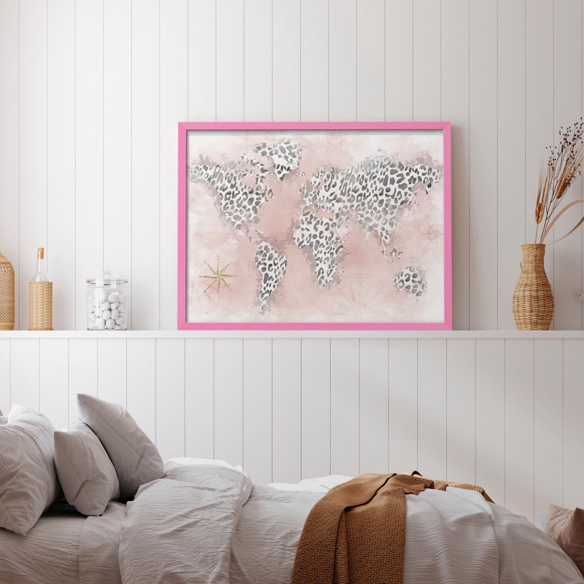 Pink Cheetah Map by Natalie Carpentieri - Restickable Framed Giclée Print