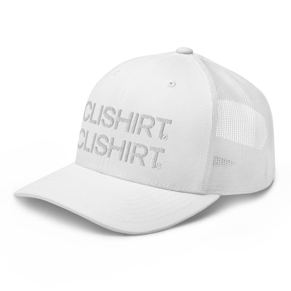 Clishirt Adult Unisex 3D Puff Embroidered White Double-Branded Adjustable All White Retro Trucker Hat