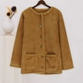 thumbnail image 2 of BiZtdJrK Fleece Jacket Women Casual Button Open Front Cardigans Fall Winter Warm Long Sleeve Plush Coats Solid Color Outerwear with Pockets Lightning Sales Brown L, 2 of 7