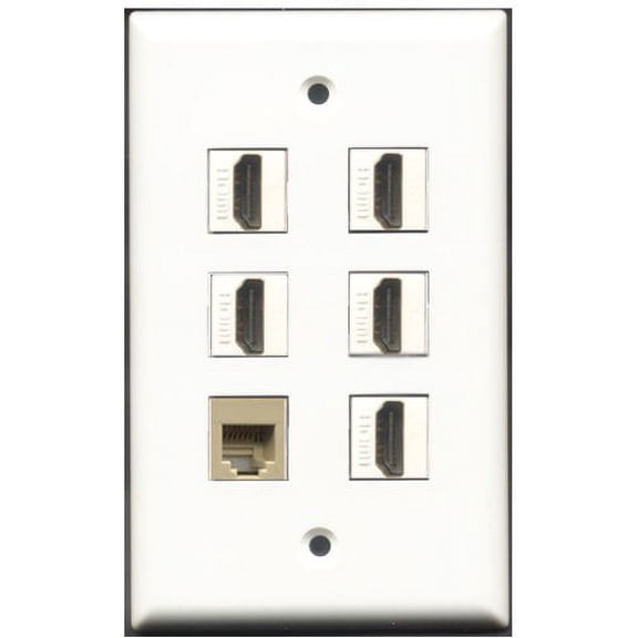 RiteAV - 5 Port HDMI 1 Phone RJ11 RJ12 Beige Wall Plate