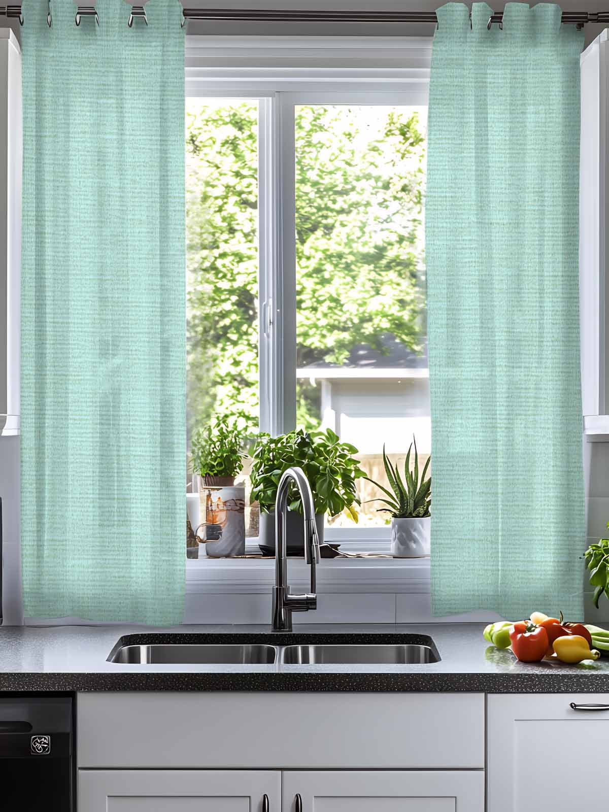 Linen Mint Green Sheer Curtains 54 Inch Length 2 Panels Set for Living Room/Bedroom, Modern Minimalist Pure Solid Color Kitchen Curtains Grommet Semi-Sheer Curtains Drapes Window Treatments 42"x54"x2