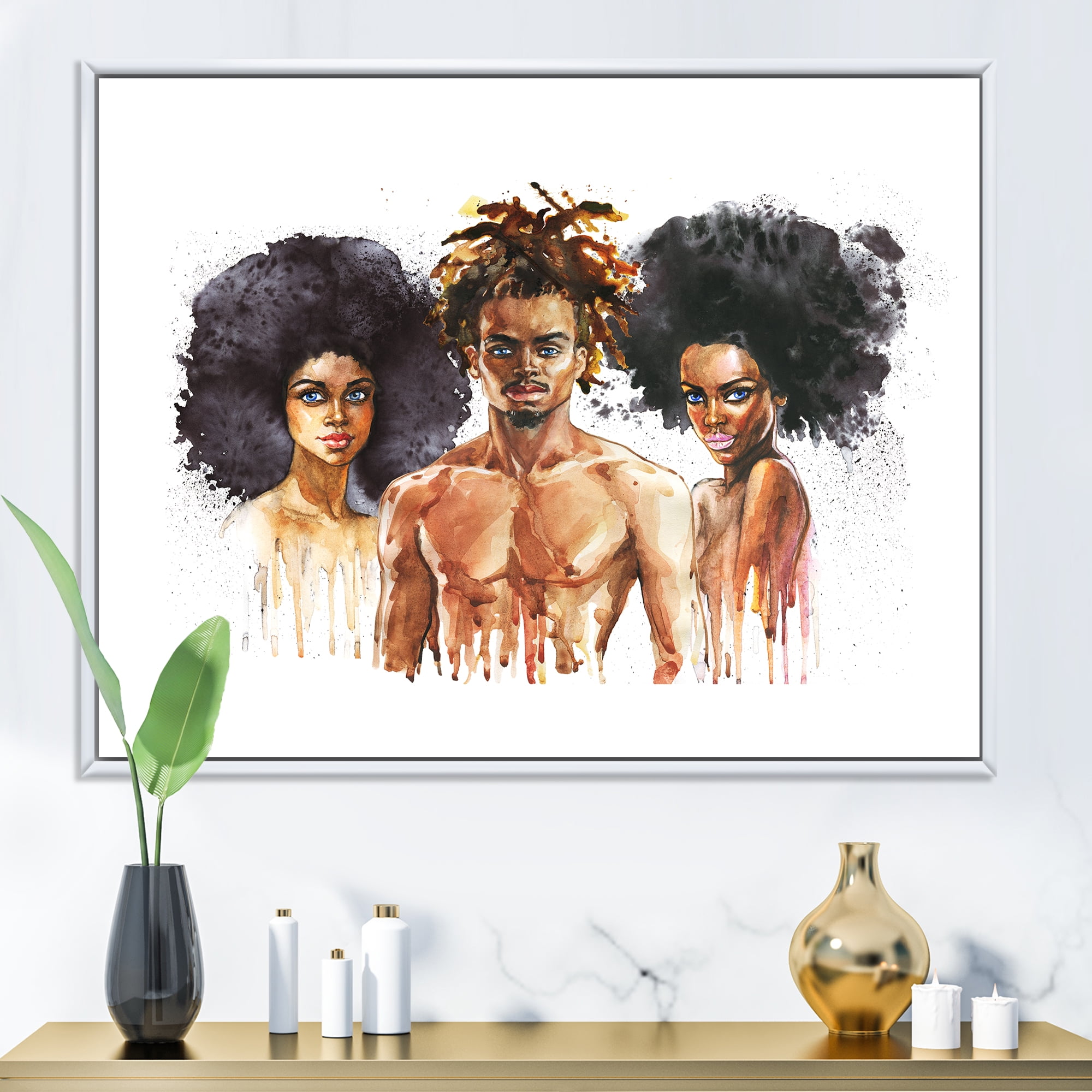 Designart 'Afro American Fashion Portraits' Glam Framed Canvas Wall Art Print