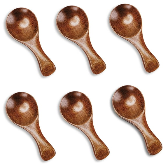 HSM 6 Count Small Wooden Spoons, Brown Hardwood Tableware Spoons