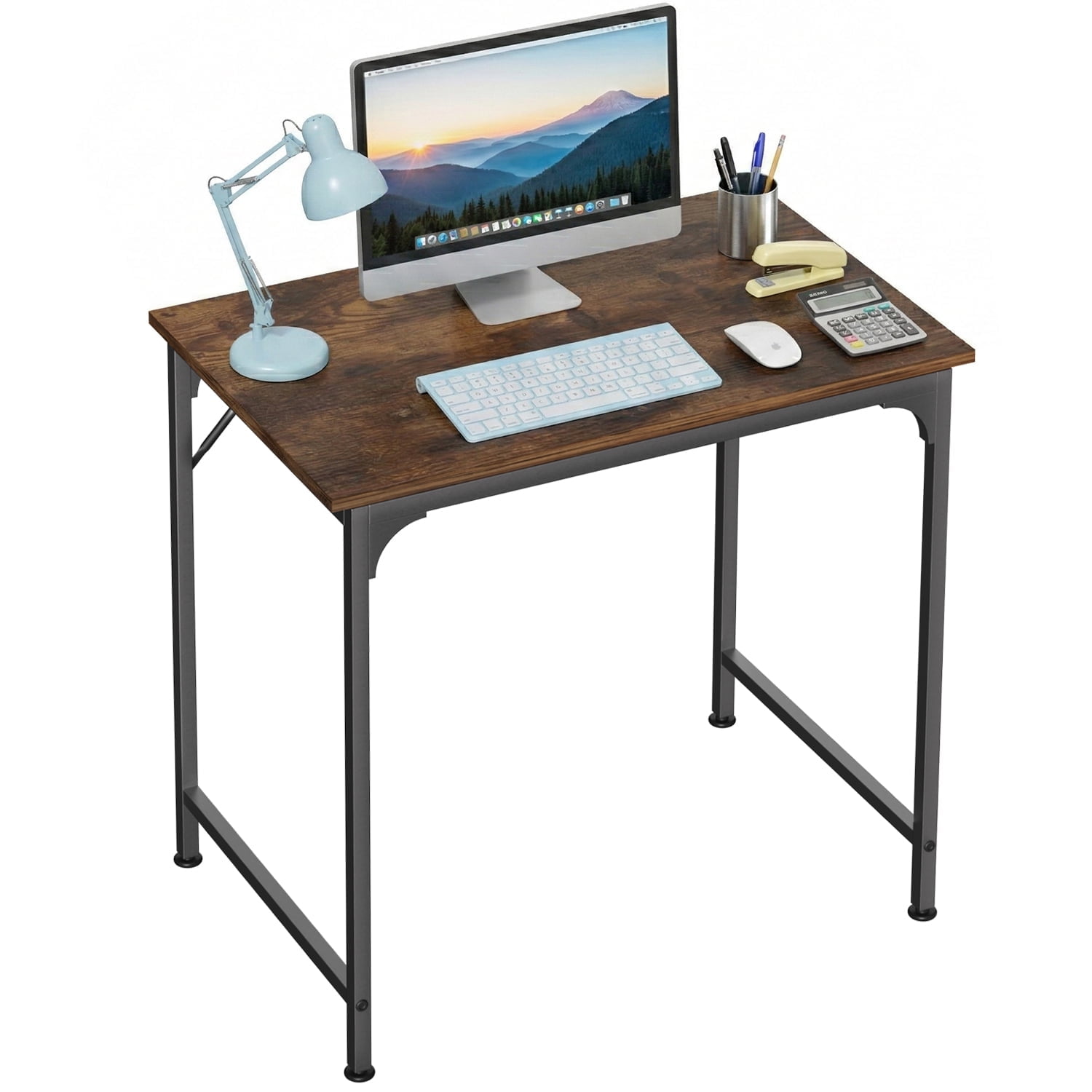 32 inch Computer Desk, Study Writing Table for Small Space, Save Space Office Desk with Metal Legs, Modern Steel Frame Wood PC Workstation for Home Office, Vintage