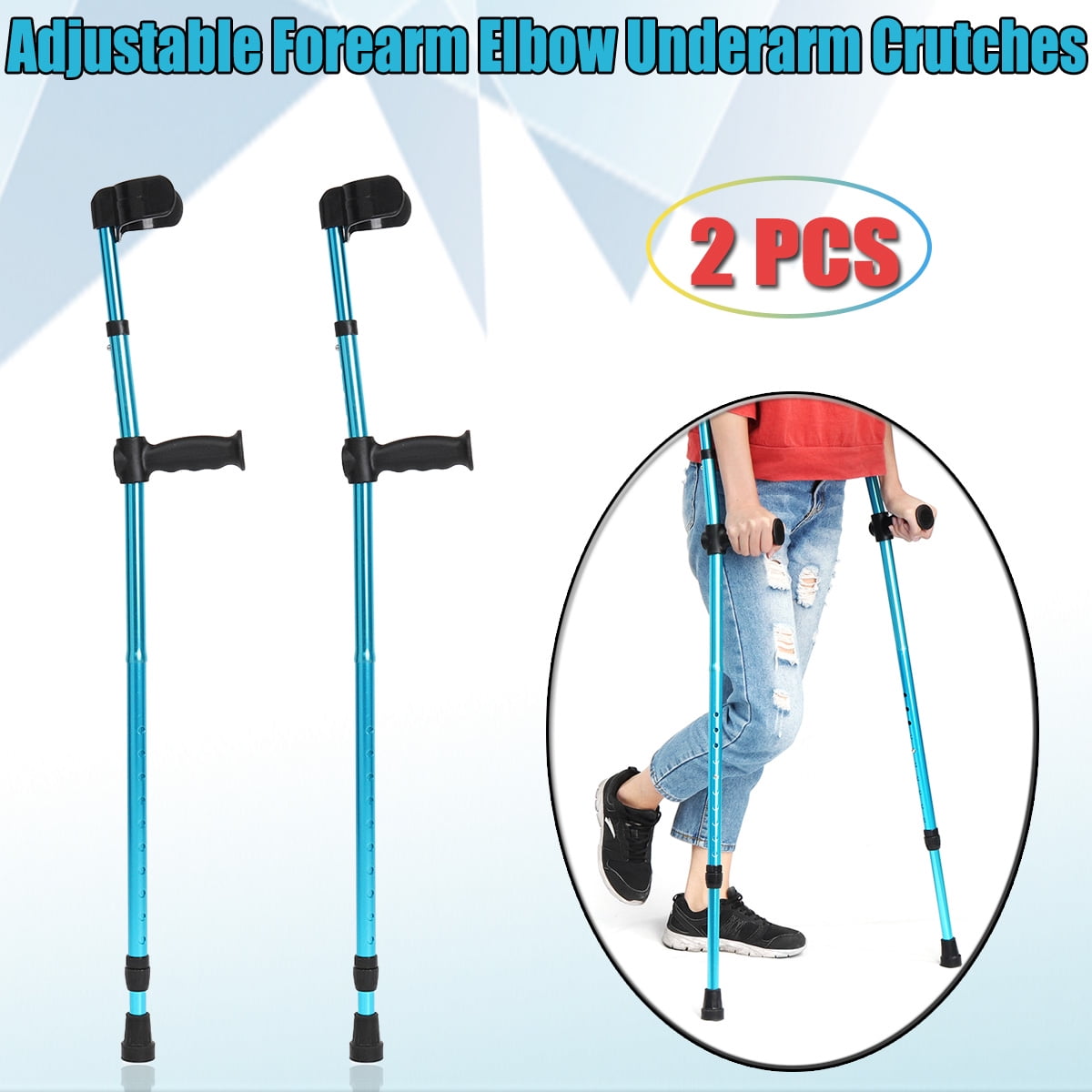 1/2Pcs Adjustable Height Adults Walking Aid Forearm Cuff Crutches Elbow