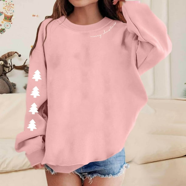 Blusas y camisas de manga larga con cuello redondo para niños Estampados navideños de manga larga Casual Suelto Forro polar para mayor calidez Sudadera con capucha de manga larga con cuello redondo pa