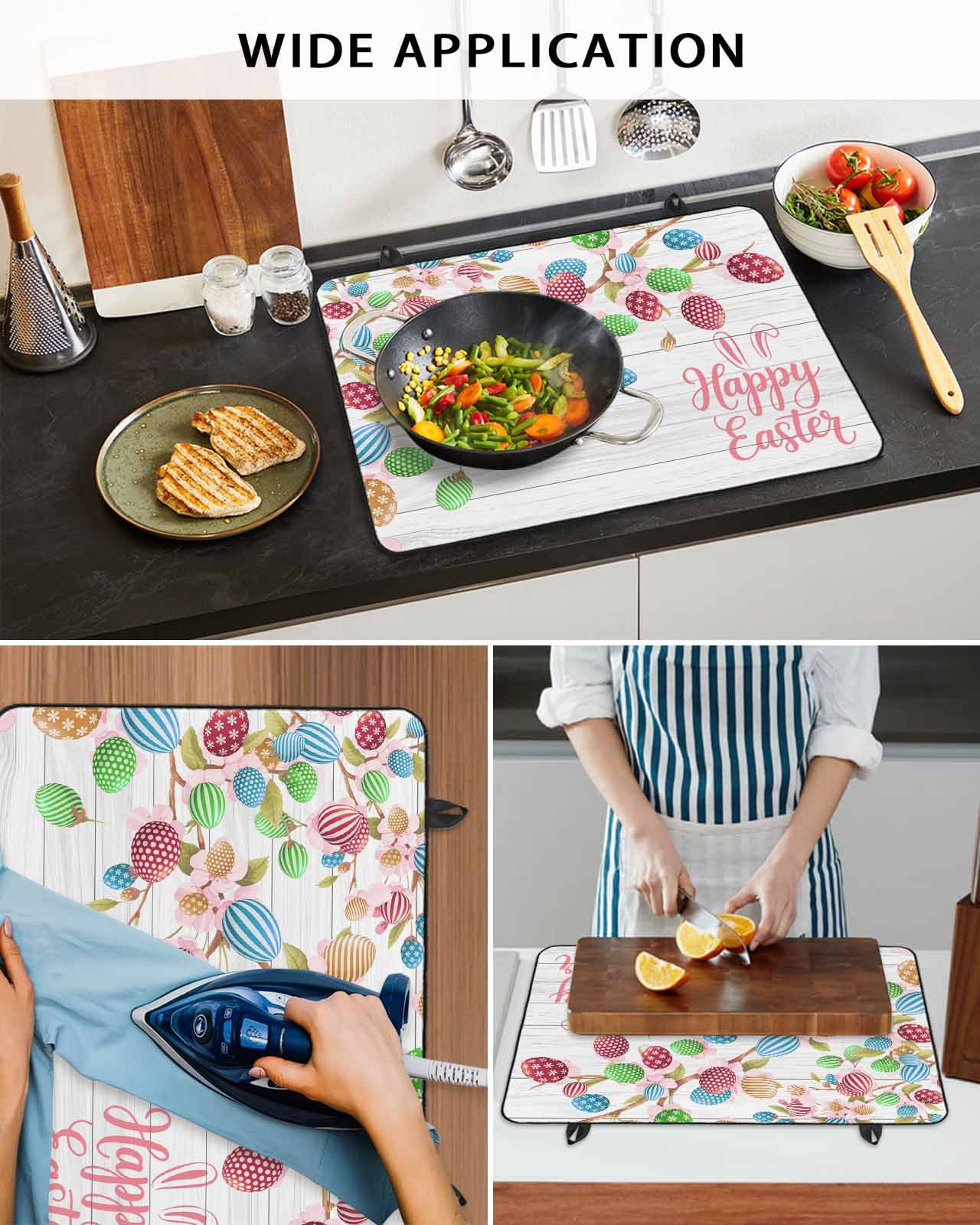 Large Induction Cooktop Protector Mat Easter Stove Top Covers for Electric Stove, Spring Funny Colorful Eggs Tree Wooden Grain Decorative Stove Burner Cover Mats, Glass Top Stove Cover