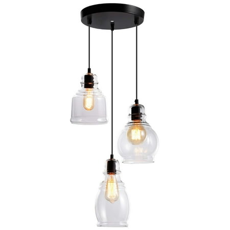 Crystal Kitchen Bars (ESCENA Glass Pendant Light, UL-Listed Classic Hanging Lighting Fixture, Elegant Antique Clear Jar Chandelier, for Kitchen Sink, Dinning Room, Bar, Cafe Crystal)