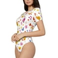 thumbnail image 2 of Haiem Cartoon Birds & Flowers Women's Crew Neck Short Sleeve Bodysuit Tops Stretchy Slim Basic-Medium, 2 of 9