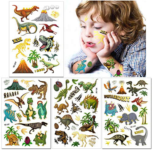 Fake Dinosaur Tattoo Stickers for Boys Dinosaur Theme Birthday Party Supplies Favors Gift Waterproof Dinosaur Temporary Tattoos Kits for Kids XINDY Glitter Tattoos for Boys