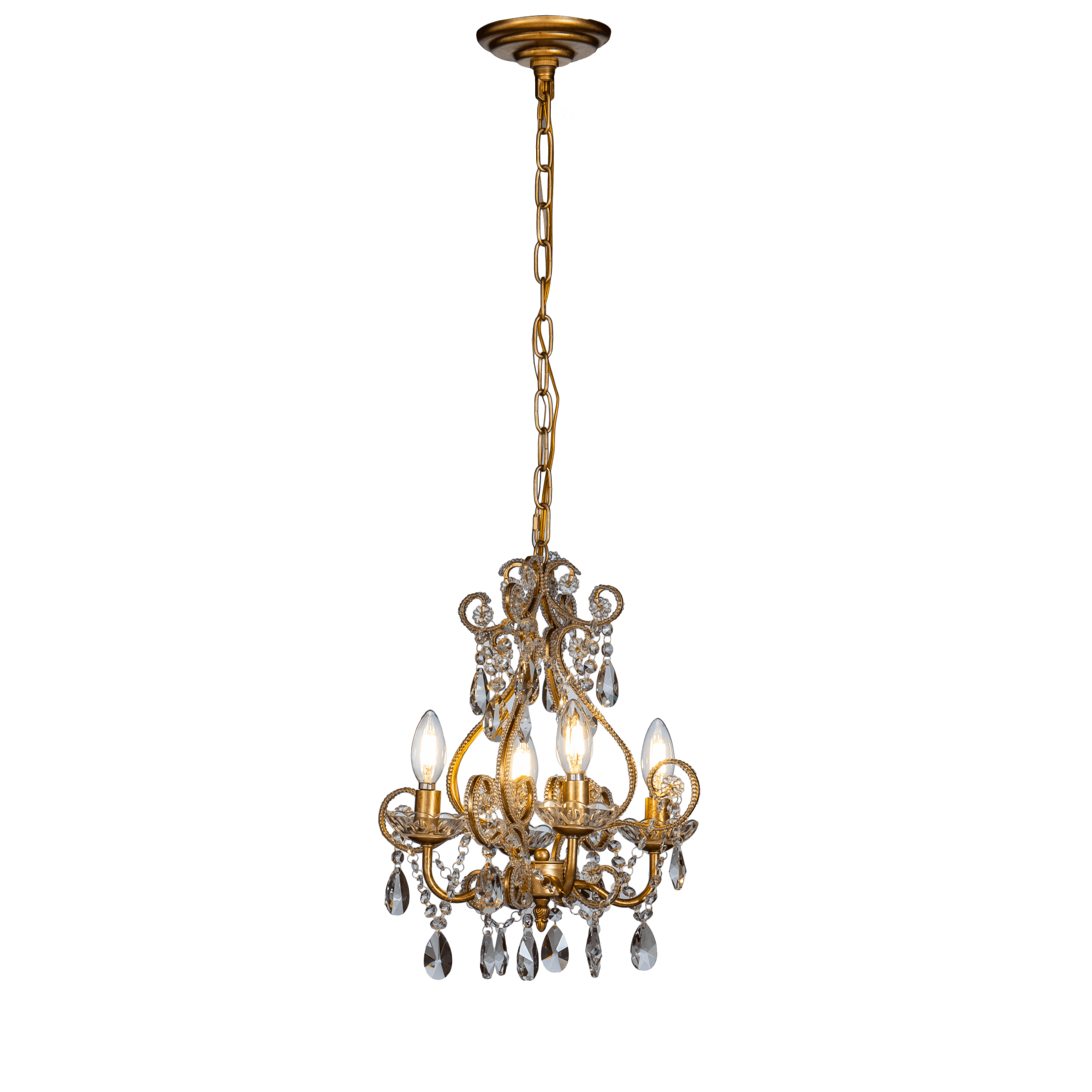 4-Light Antique Gold Crystal Candlestick Chandelier with Teardrop Beads Chandelier