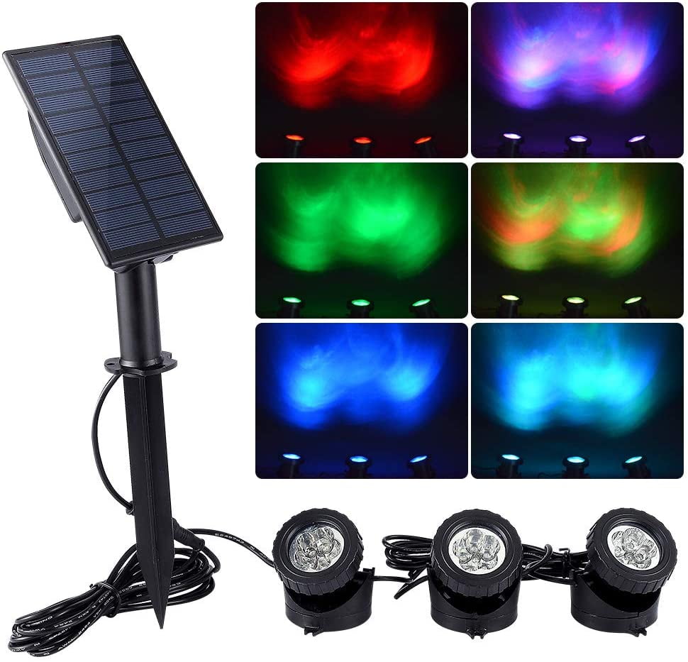 Solar Pond Lights Outdoor, Submersible 3 in 1 RGB LED Fountain Lights