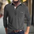 thumbnail image 2 of Men's Spring And Autumn Solid Color T-shirt Lapel 3 Button Open Placket Button Long Sleeved Top XL, 2 of 6