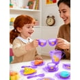 thumbnail image 6 of 33PCS Mint Purple Pretend Play Tea Party Set for Kids Plastic Mini Kitchen Food & Dessert Toys, BPA-Free Playset Accessories with Teapot, Cups, Plates, Macarons Role Play Gift for Girls & Boys Ages 3, 6 of 7