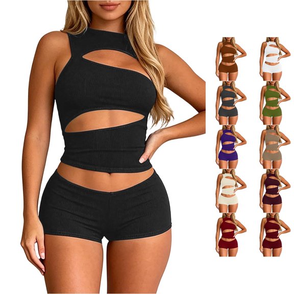 Womens Solid Color Shorts Set with Cinched Waist Trendy Streetwear Mini Shorts Summer Two Piece Outfit