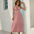 thumbnail image 5 of Red Gingham Check Dress Fashion Boho Beach Long Dresses Female Party Printed Maxi Dress, 5 of 9