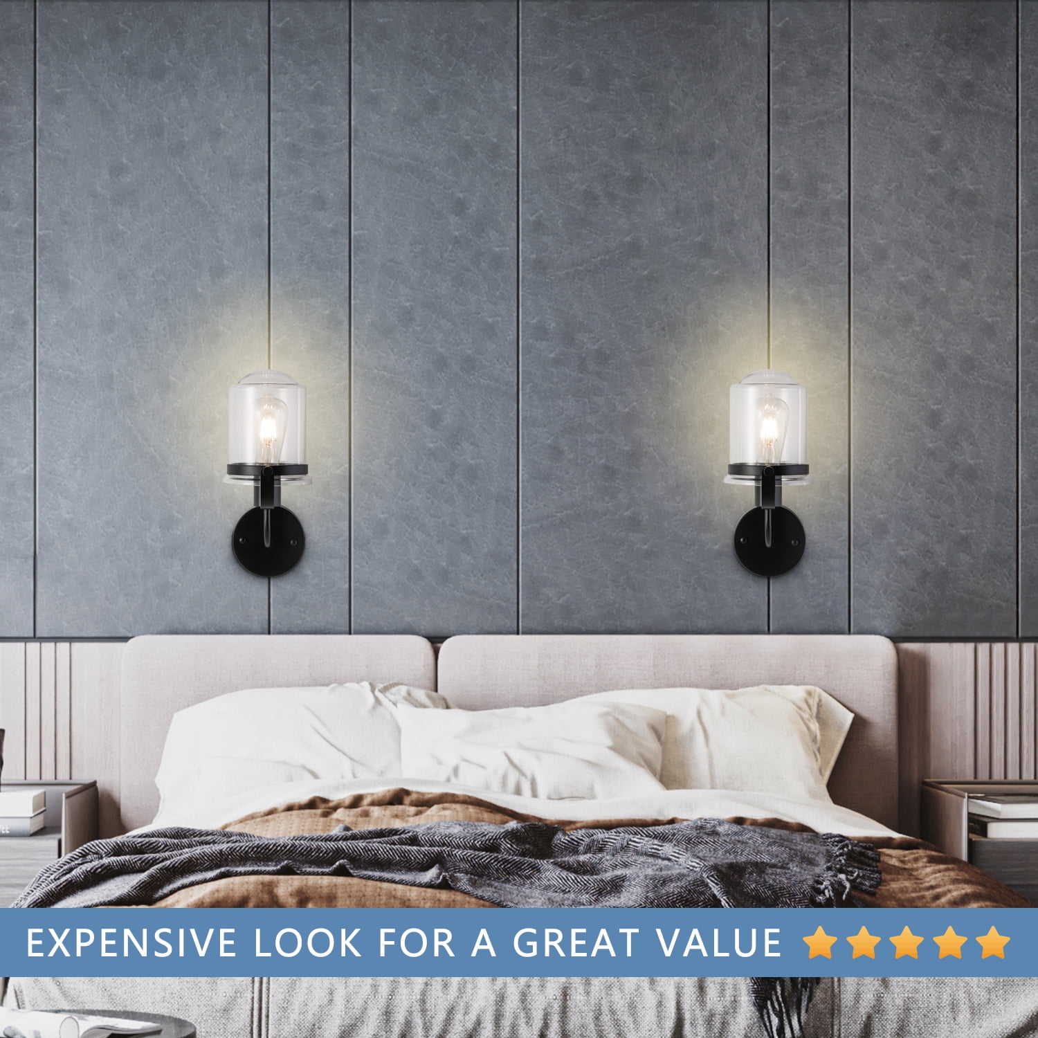 Gzxs Wall Lighting, 1 Light Matte Black Bathroom Light Fixtures, Metal Vanity Light with Clear Glass Shade, Vintage Industrial Wall Lamp for Indoor Mirror, Living Room, Hallway (Bulbs Not Included)
