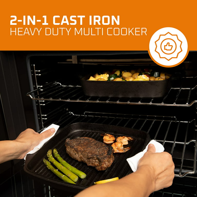 Bruntmor Purple 2-in-1 Square Enamel Cast Iron Dutch Oven Baking