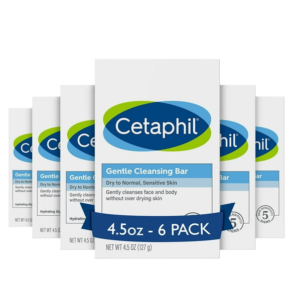 Barra limpiadora Cetaphil Gentle 133 ml (paquete de 6), seca y sensible