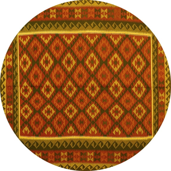 Ahgly Company Indoor Round Oriental Yellow Traditional Area Rugs, 7' Round