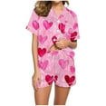 thumbnail image 7 of Tnhcen Women's Valentine's Day Heart Print Pajamas Set 2 Pieces Short Sleeve Button Blouse Fashion Shorts Pjs Homewear Set S-2XL, 7 of 7