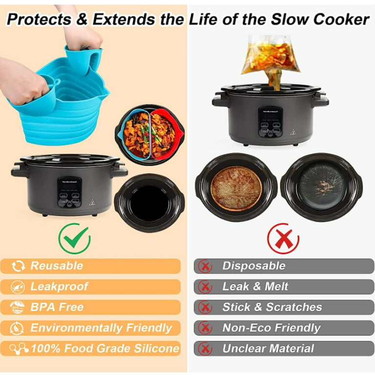 RNAB0C613ZM9F soleader slow cooker liners, silicone crockpot liner reusable  for 7-8 quart oval slow cooker, crock pot liners silicone fits