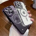 thumbnail image 5 of Luxury Diamond Glitter Clear Plating Case For iPhone 15 14 Plus 13 12 11 Pro Max 15 Shockproof Magnetic Wireless Charging Cover, 5 of 5