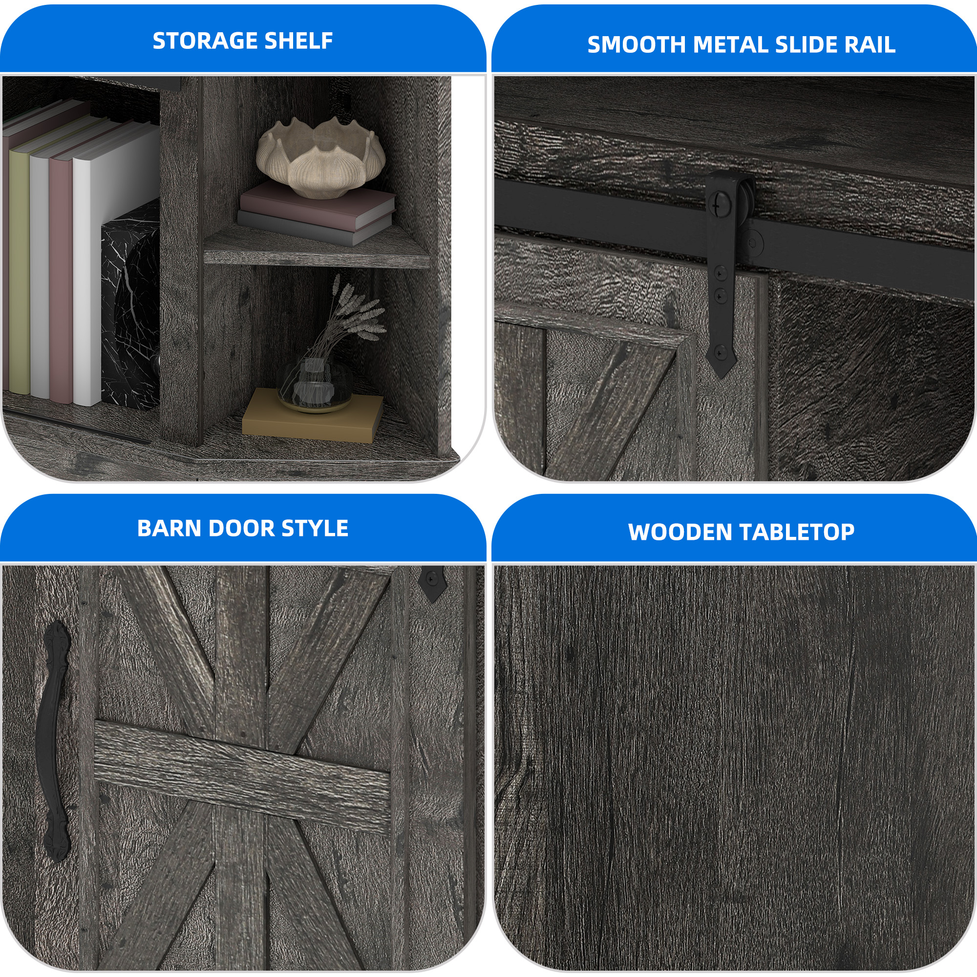 DEXTRUS Farmhouse Corner TV Stand for 50" TV, Entertainment Center with Sliding Barn Door, Dark Gray