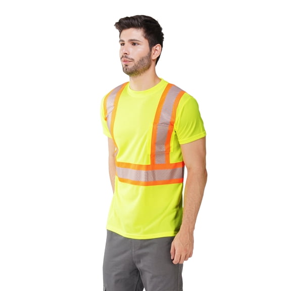 Hi Vis T-Shirt - Safety Shirt, ASNI Class 3 Segmented Reflective Safety T-Shirt-6685R-Yell-2XL