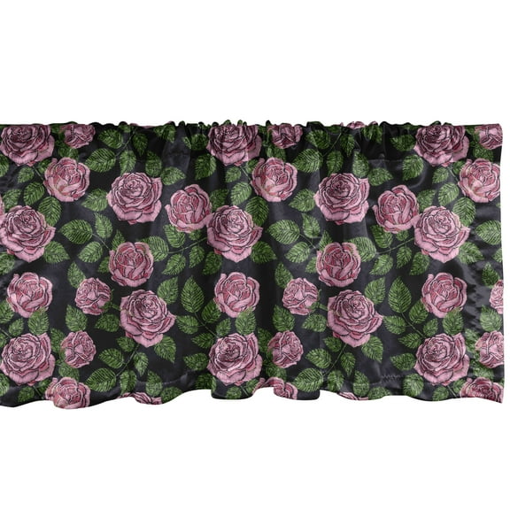 Ambesonne Spring Window Valance, Pink Tone Roses Art Garden, 42" x 12", Pale Fuchsia Lime Green