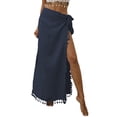 thumbnail image 3 of Boho Maxi Skirts for Women Summer Casual Solid Color Flowy Side Slit Swimwear Cover Up Long Skirt for Beach Vacation, 3 of 7