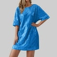 thumbnail image 6 of Sevevn Women's Fashion Short Sleeve Round-Neck Knee-High Dress Sequin Dress Blue S Gift for Adults, 6 of 8